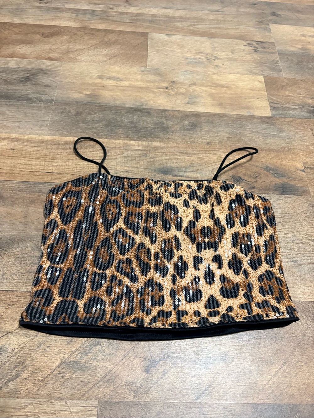 Leopard Print Sequin Cami Crop Top Size Large Y2K Party Going Out